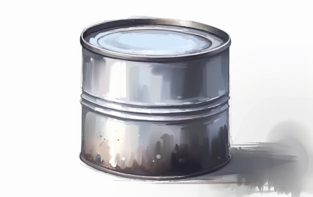 una lata de metal dibujada sobre fondo blanco ilustraciones de latas de acuarela generadas por ai