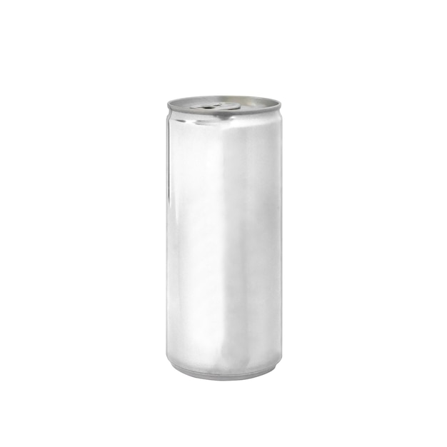 Lata de refresco de aluminio aislada sobre fondo blanco con trazado de recorte