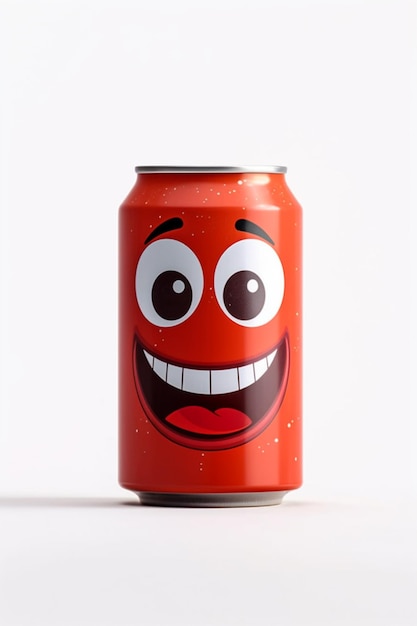 Foto lata de refresco arafed con una cara sonriente sobre un fondo blanco ai generativo