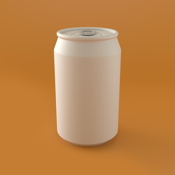 Lata de refresco blanco de color plano en representación 3d de fondo naranja