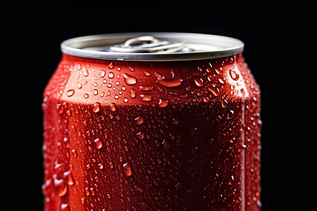 Foto lata de refresco con gotas de agua y condensación