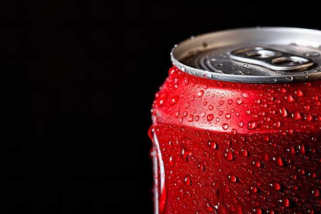 Lata de refresco con gotas de agua y condensación