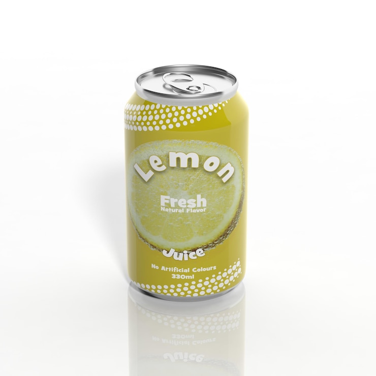 Foto lata de refresco de limón 3d aislada en blanco