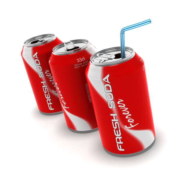 Lata de refresco sobre fondo blanco 3D rendering