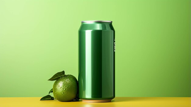 Una lata de refresco verde sobre un fondo verde