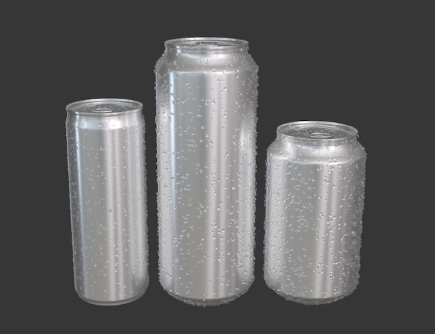 Foto latas de aluminio 250 ml 330 ml 500 ml con gotas de agua y salpicaduras