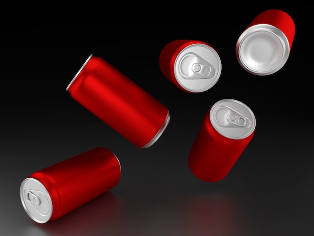 Latas de aluminio rojas sobre fondo negro