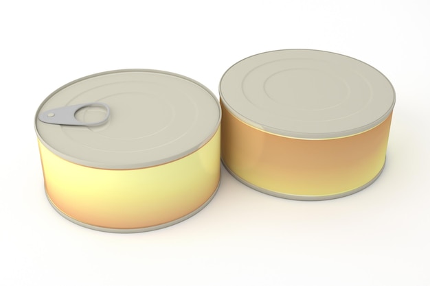 Latas De Atún Lado Izquierdo Aislado En Fondo Blanco