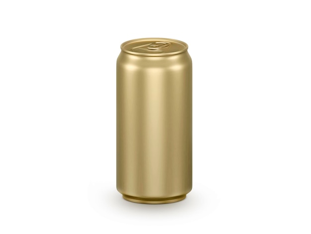 Foto latas de alumínio douradas em fundo branco