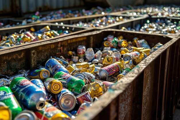 Latas de alumínio recicladas em recipientes metálicos