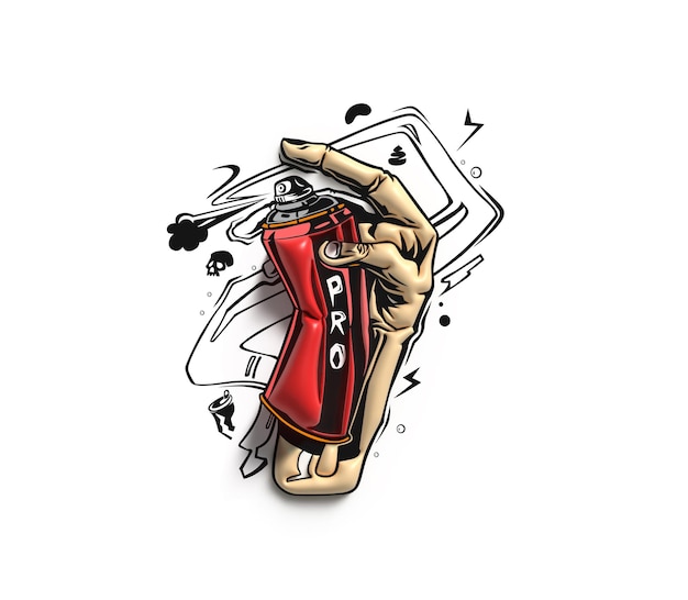 Latas de tinta com desenho de arte de linha 3D de mão humana
