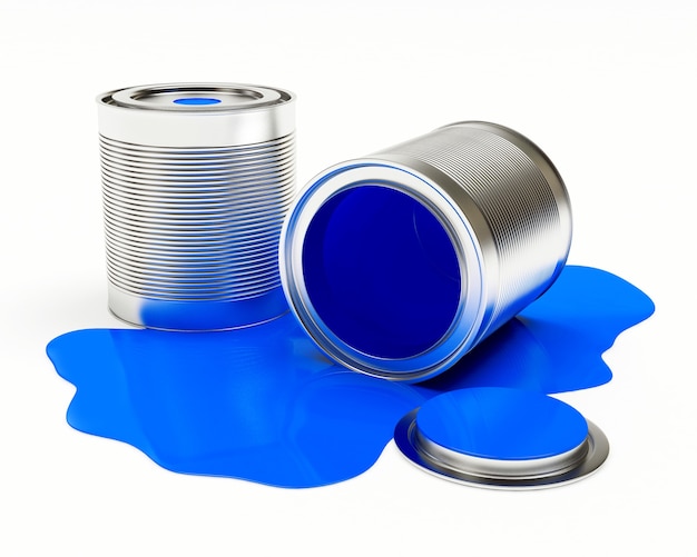 Latas derramaram tinta azul