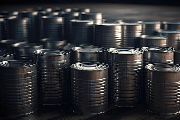 Latas dispuestas sobre una mesa de madera IA generativa