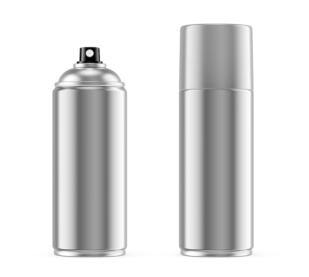Foto latas de metal de pintura en aerosol blanco aislado en blanco