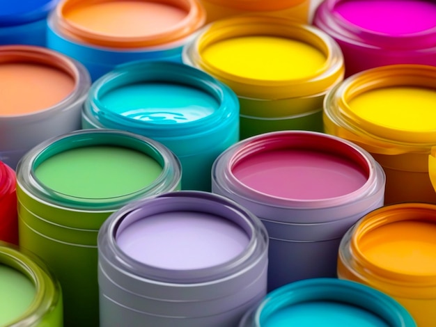 Las latas de pintura de colores