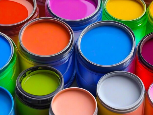 Las latas de pintura de colores