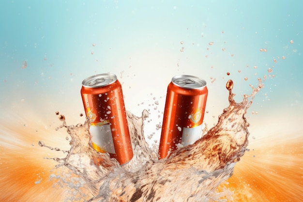 Latas de refresco con Splash Mockup ai generado