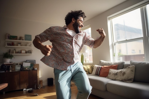Lateinamerikanischer Körper positiv Mann tanzt zu Hause