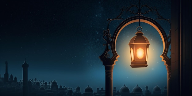 Laterne mit Nachtlicht-Hintergrund für das muslimische Fest des heiligen Monats Ramadan Kareem