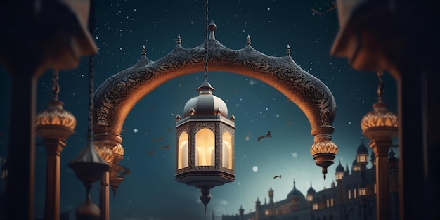 Laterne mit Nachtlicht-Hintergrund für das muslimische Fest des heiligen Monats Ramadan Kareem