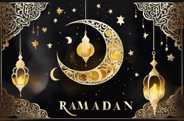 Foto laterne mit neumond festliche grußkarte einladung für den muslimischen heiligen monat ramadan kareem