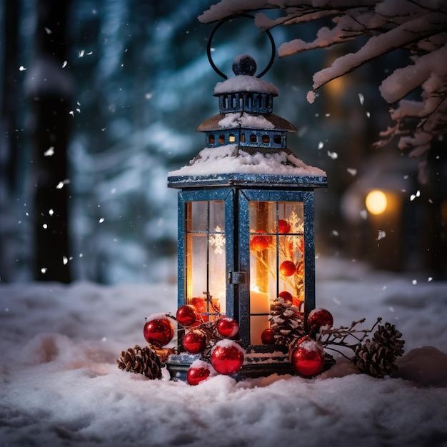 Laternen-Schneefall-Weihnachtsdekorationen generierten eine weihnachtliche Hintergrundillustration auf weißem Hintergrund