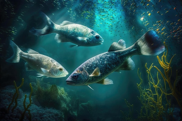 Laternenfisch-Fische unter Wasser üppige Natur von Generative AI