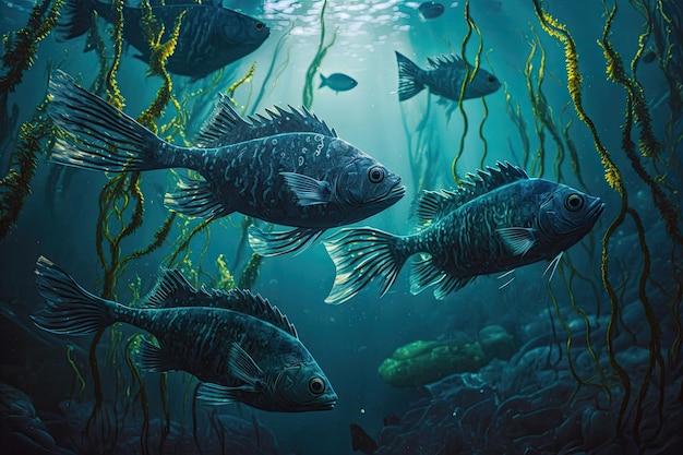 Laternenfisch-Fische unter Wasser üppige Natur von Generative AI