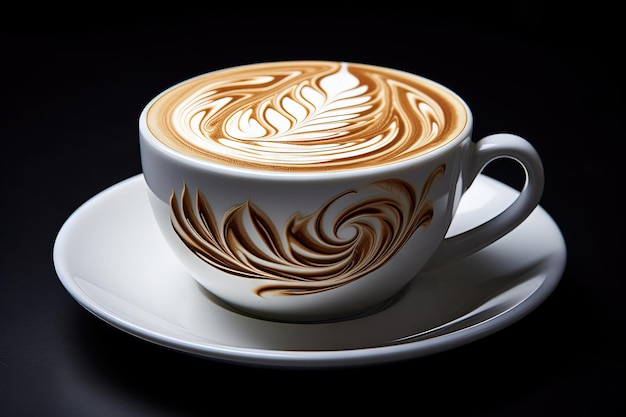 Latte art em uma xícara com café