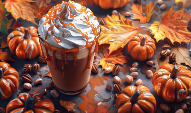 Un latte de especias de calabaza con un poco de caramelo