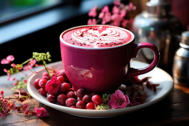 Latte de remolacha en una taza en la mesa