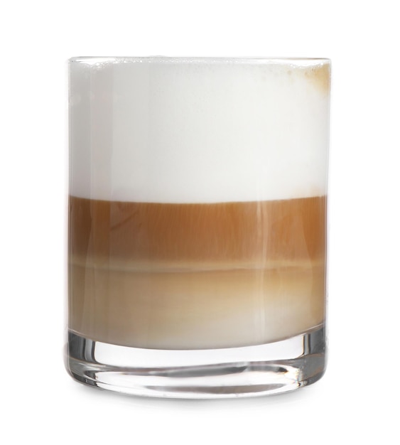 Latte saboroso em vidro isolado em branco