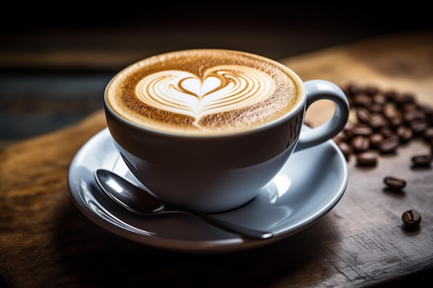 Foto lattebecher auf einem tablett mit einer auswahl an nüssen und getrockneten früchten gesundes snack-konzept