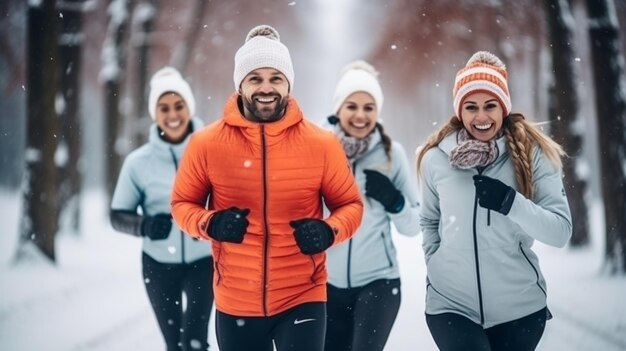 Laufende Menschen Glückliche, gesunde Gruppe mittleren Alters Freunde laufen zusammen Frühmorgen-Übung