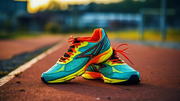 Foto laufschuhe auf der stadionbahn