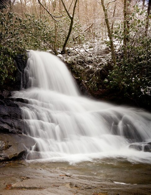 Laurel Falls en Smoky Mountains en la nieve