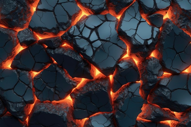 Lava basáltica enfriada renderizada en 3D de fondo volcánico abstracto