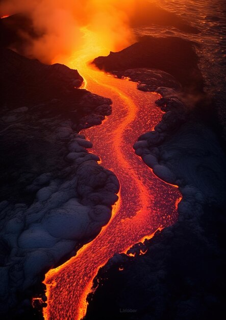 Foto lava caliente de una erupción volcánica