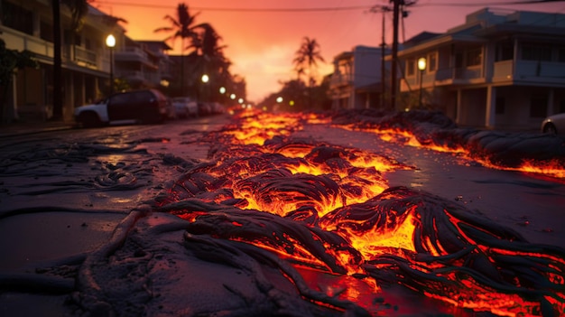 Foto la lava en las calles de la ciudad