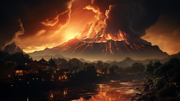 Lava descendo do Vulcão Fuego, em Antigua, Guatemala, logo após uma erupção