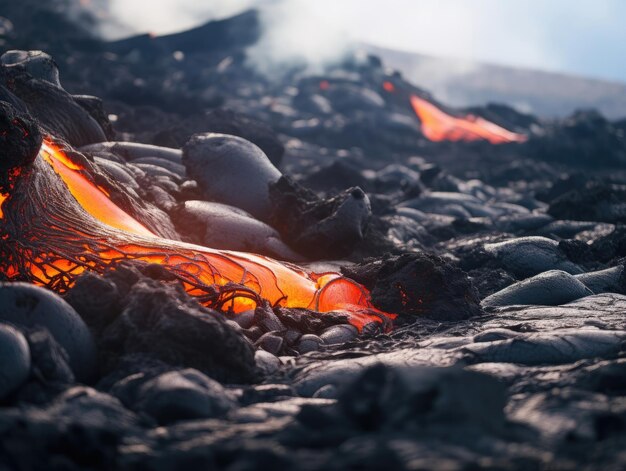 lava fluindo para o oceano