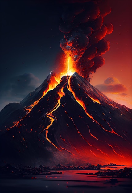 Foto lava fluindo pelo vulcão logo após uma erupção generative ai
