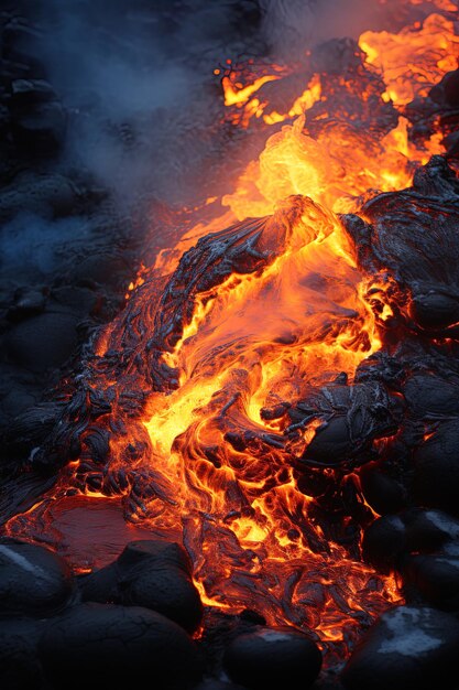 La lava fluye hacia el océano.