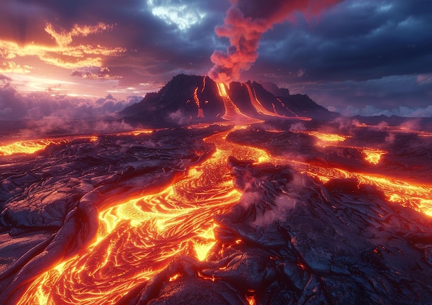 Foto la lava fluye por un volcán