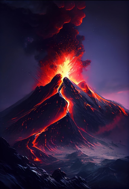 Lava fluyendo por el volcán justo después de una erupción IA generativa