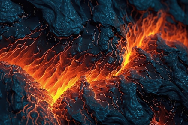 Foto lava que fluye en una superficie negra