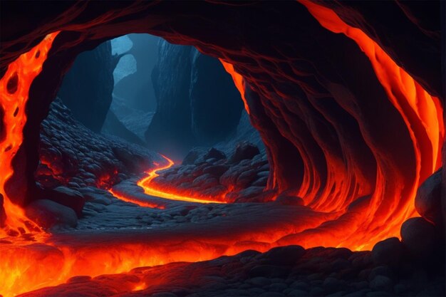 Foto una lava que fluye a través de una cueva