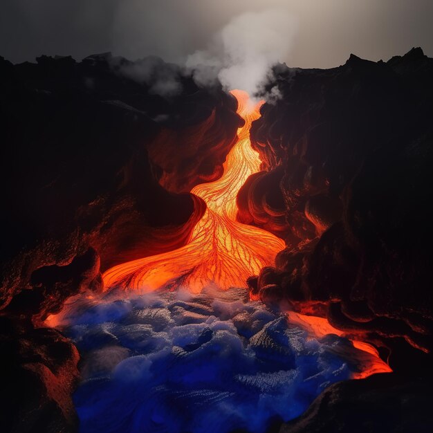 Foto lava quente de uma erupção vulcânica