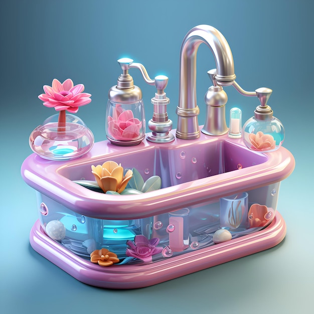 Lavabo del baño con accesorios de baño ilustración 3d