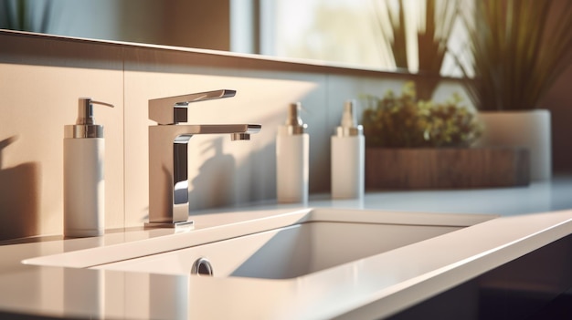 Lavabo y grifo de baño de cerámica modernos